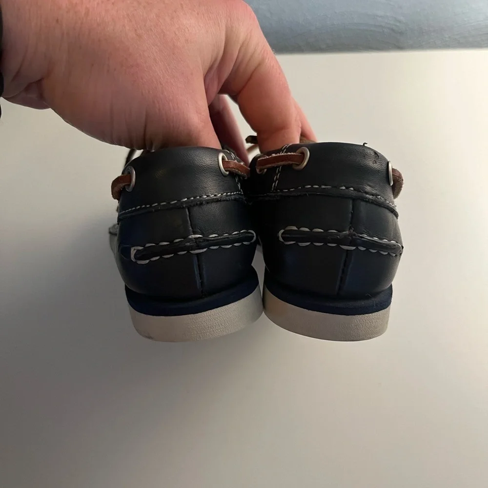 Timberland Blue Boat Shoes White Stitching & Brown Laces